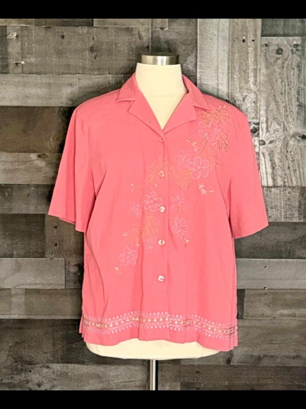 Alfred Dunner pink button up shirt size 20 vintage Y2K beaded floral grannycore